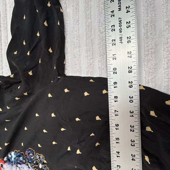 Women's Long Flutter Sleeve Pullover Sheer Blouse Top Sequin Beads Black Stretch - Picture 6 of 8